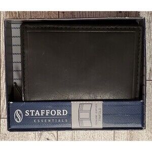 Stafford Essentials Men's Black Genuine Leather Trifold Wallet - NIB